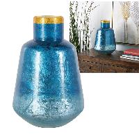 Florero/Base Cristal Soplado Azul/Oro -10"W, 14"H