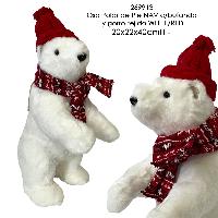 Oso Polar de Pie NAV c/bufanda y gorro WHITE/RED - 20x22x40cmH