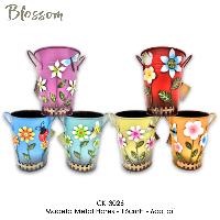 Maceta Metal Flores - 16cmH - 6col dif